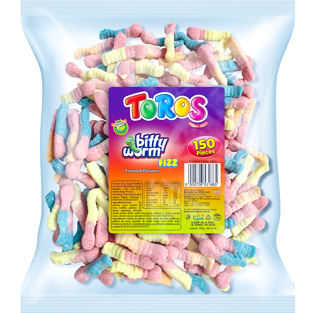 Toros Packet Bitty Worm Sour Fizzy 150pc