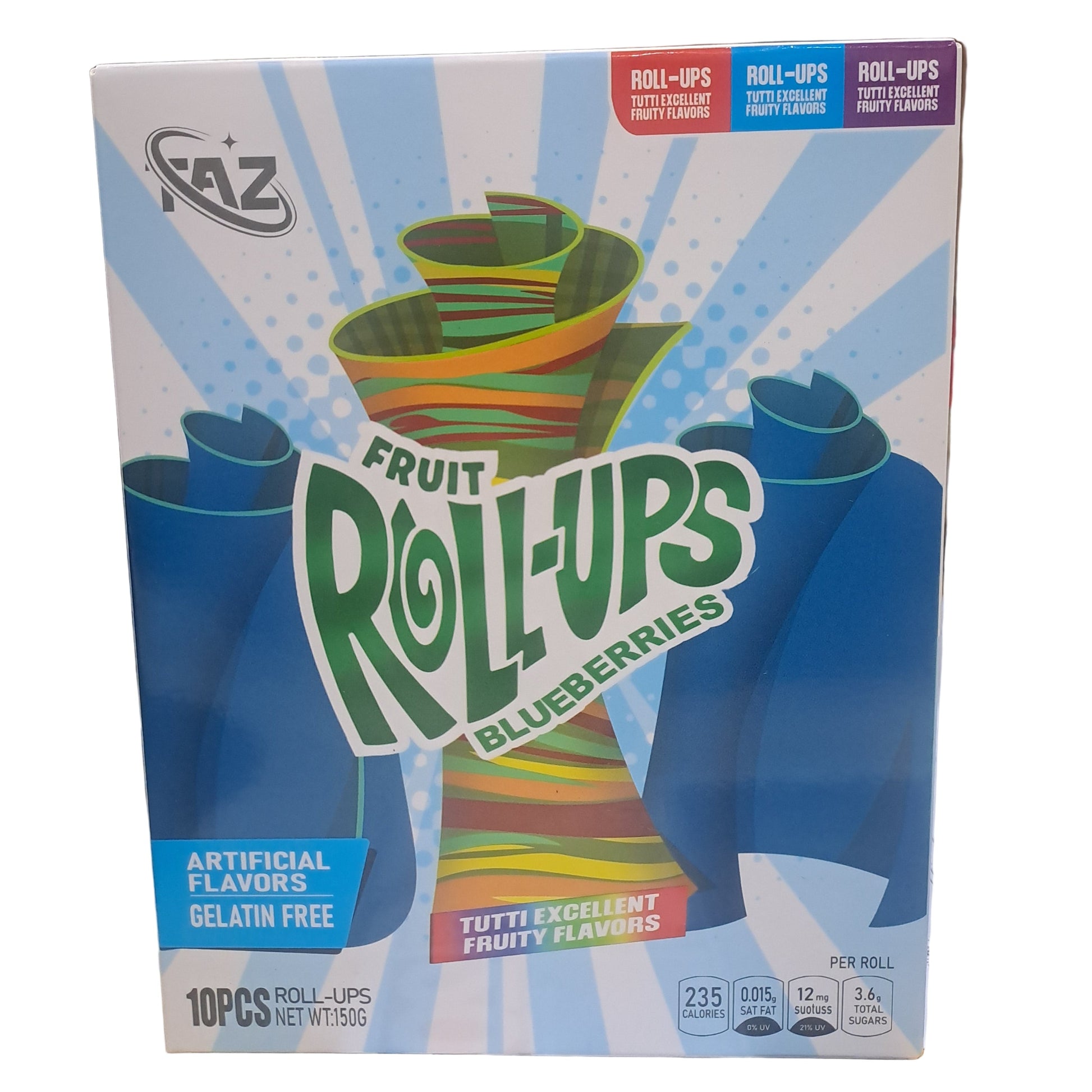 Box of Fruit Roll-Ups with colorful packaging on a blurred background