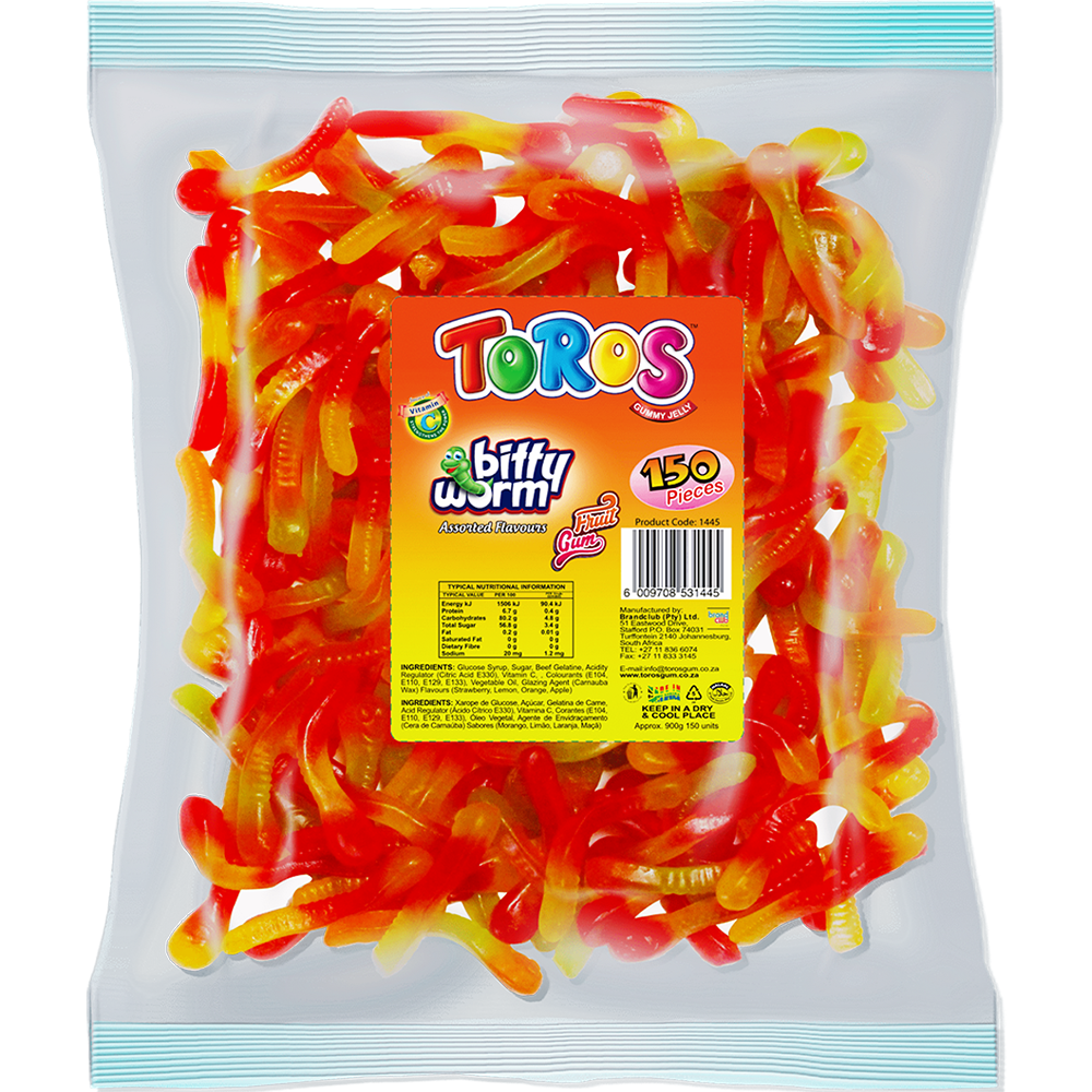 Toros Packet Bitty Worm 150pc Fruit Gum Assorted
